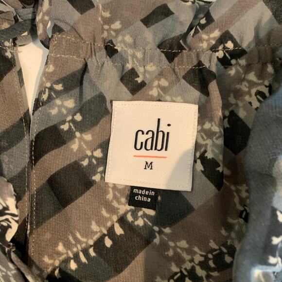 Cabi Top Womens M Medium Plaid Floral Graphic Trellis Ruffled Collar Keyhole Tie - Picture 9 of 13